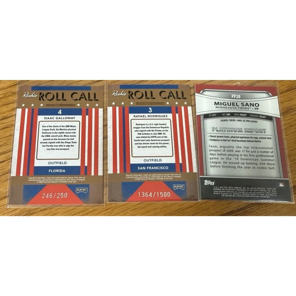 Miguel Sano Bowman Prospect & Donruss Contenders Serial Numbered Lot of 3